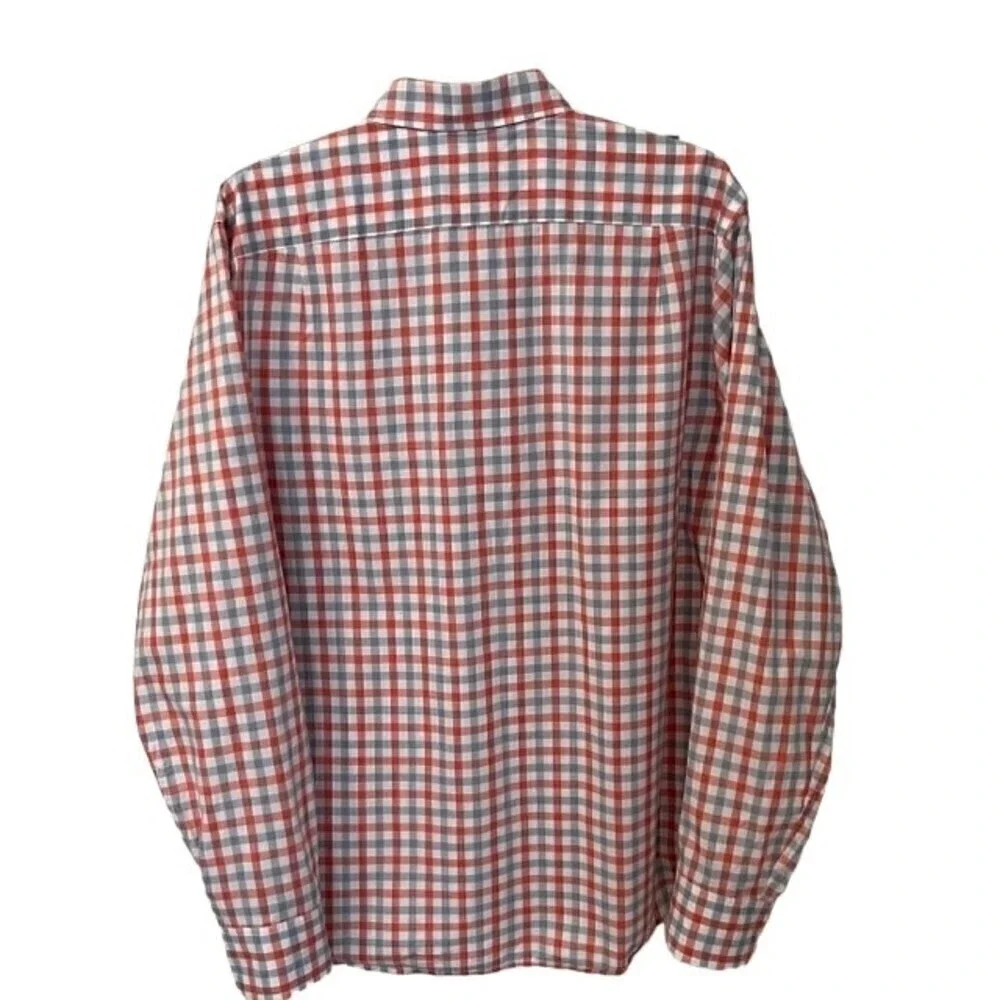J. Crew Coral & Gray Gingham Button Down Casual Dress Shirt Size Large